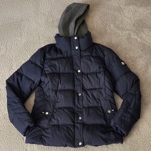Tommy Hilfiger Women's Navy Blue Hooded Puffer Jacket, Size Large Classic Preppy